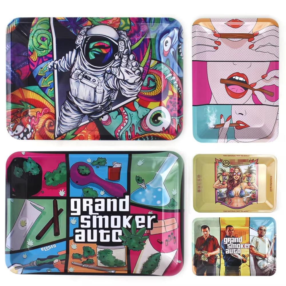 18*12.5Cm Rolling Tray with Magnetic Spill Proof Cover Lid Metal Rolling Tray with Lid Cover Smoking Accessories