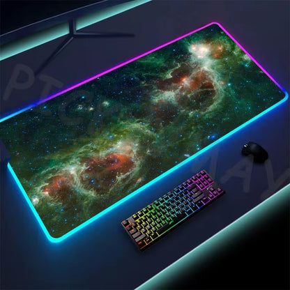 Universe RGB Gaming Mousepad Space Mouse Mats LED Large Gamer Mousepads XXL Keyboard Pads Luminous Desk Mat Mouse Pad Backlit