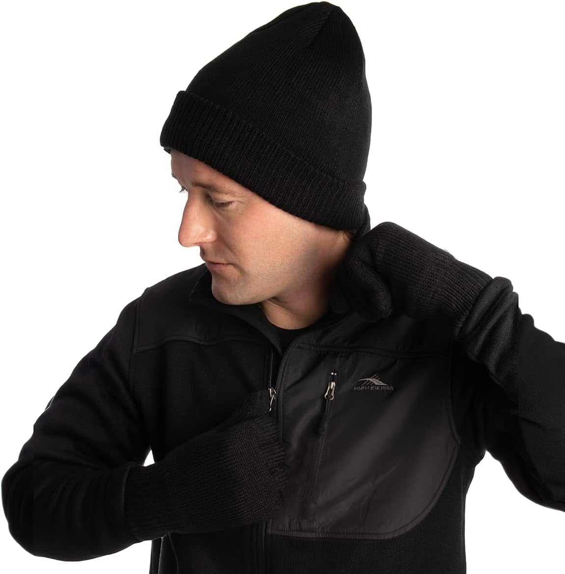 Mens Winter Hat and Gloves Set with 3M Thinsulate Fleece Lining, Black, One Size