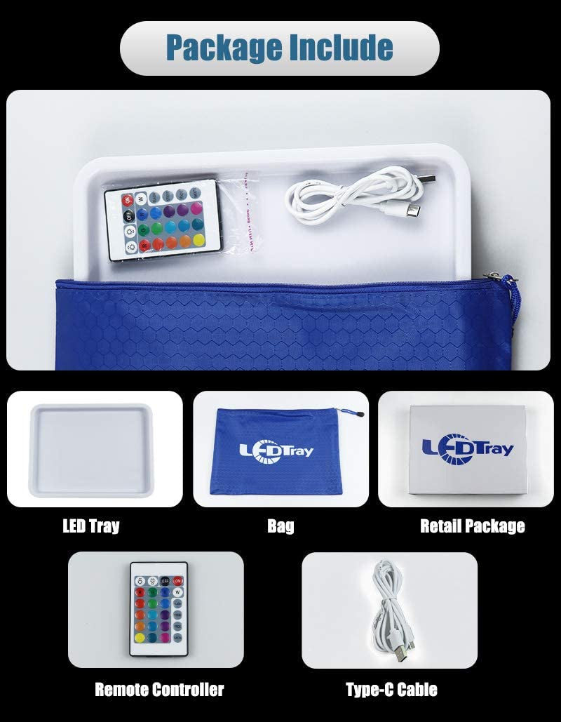 LED Rolling Tray Serving Glow Trays Ledtray,Glow in the Dark Trays/ Light up Tray with Remote 16 Colors RGB Lights