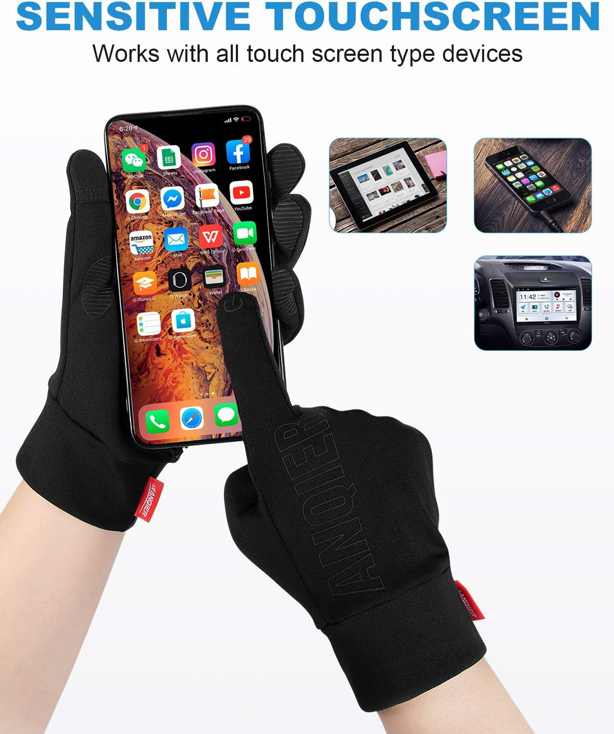 Winter Gloves Touchscreen Windproof Anti-Slip Thermal Liner Gloves Running Outdoor Cycling Driving Thin Gloves for Men Women