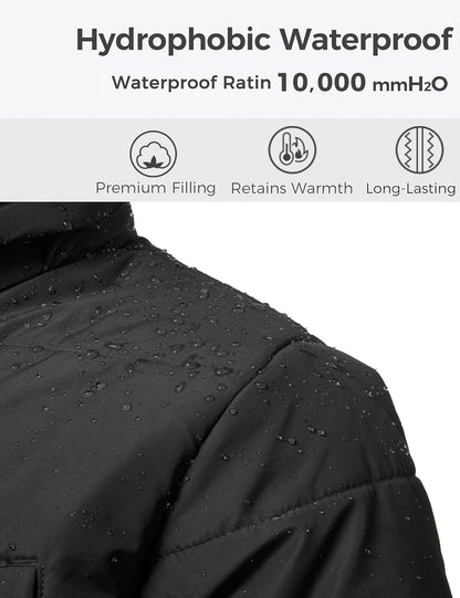 Men'S Thicken Puffer Jacket Padded Waterproof Warm Winter Coat with Hood