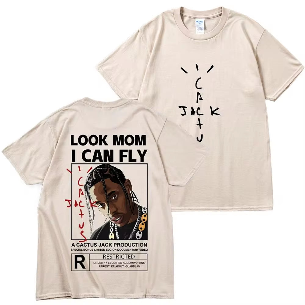 Kanye West Fashion Hip Hop Men Tshirt Tour Short Sleeve CACTUS JACK Print Basic Couple Loose Short Sleeve T-Shirt Cotton Clothes