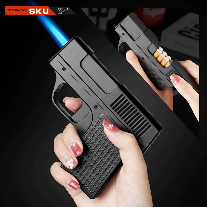 Pistol Lighter Torch Gas Gun Lighters Cigarette Case 10 PCS Windproof Cigar Cigarette Holder Lighter Unusual Lighter Toys