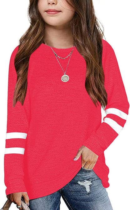 Kids Girls Christmas Costumes Casual Tunic Tops Knot Front Button Long Sleeve Casual Loose Blouse T-Shirt Tee