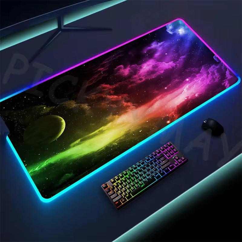 Universe RGB Gaming Mousepad Space Mouse Mats LED Large Gamer Mousepads XXL Keyboard Pads Luminous Desk Mat Mouse Pad Backlit