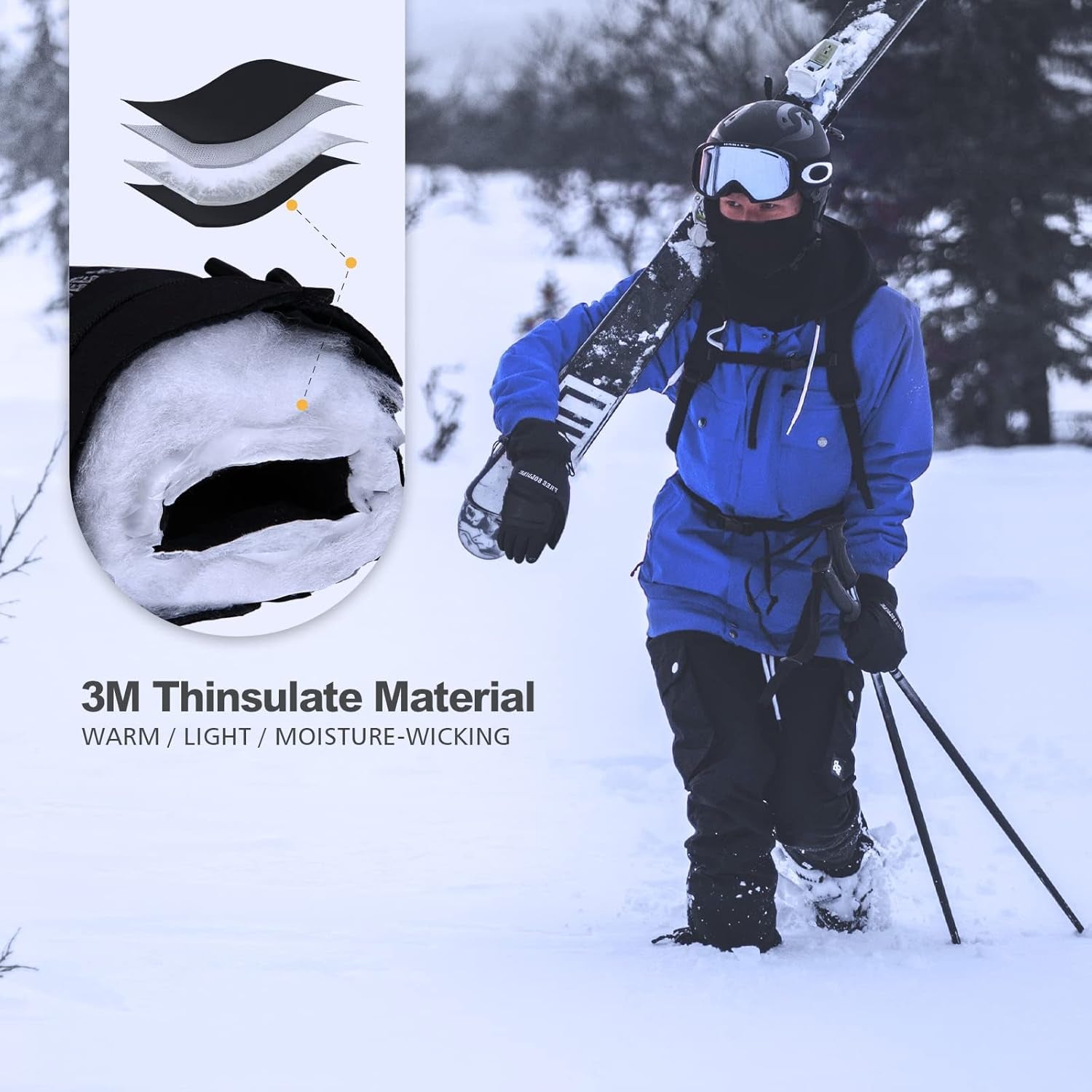 Ski Gloves Snow Touchscreen Waterproof for Men & Women Winter Snowboard Gloves 3M Thinsulate Insulated Gloves