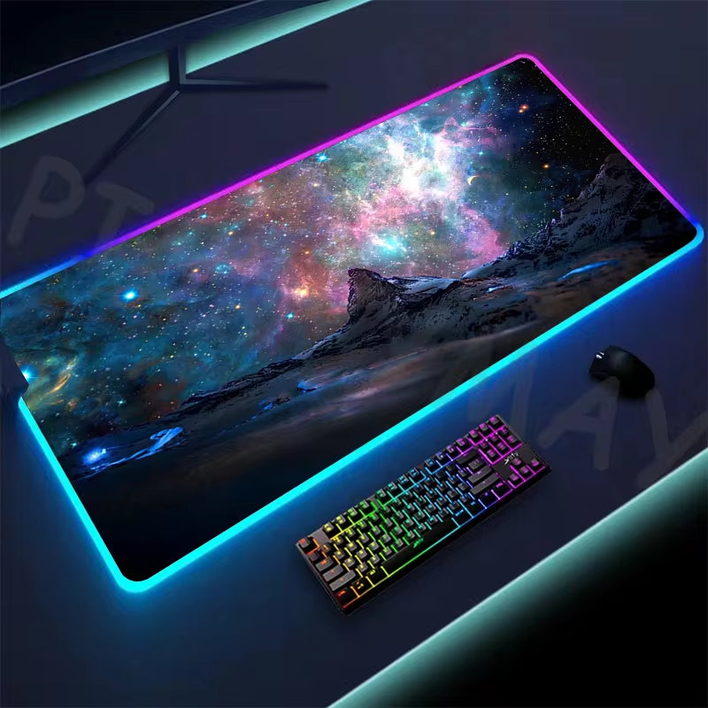 Universe RGB Gaming Mousepad Space Mouse Mats LED Large Gamer Mousepads XXL Keyboard Pads Luminous Desk Mat Mouse Pad Backlit