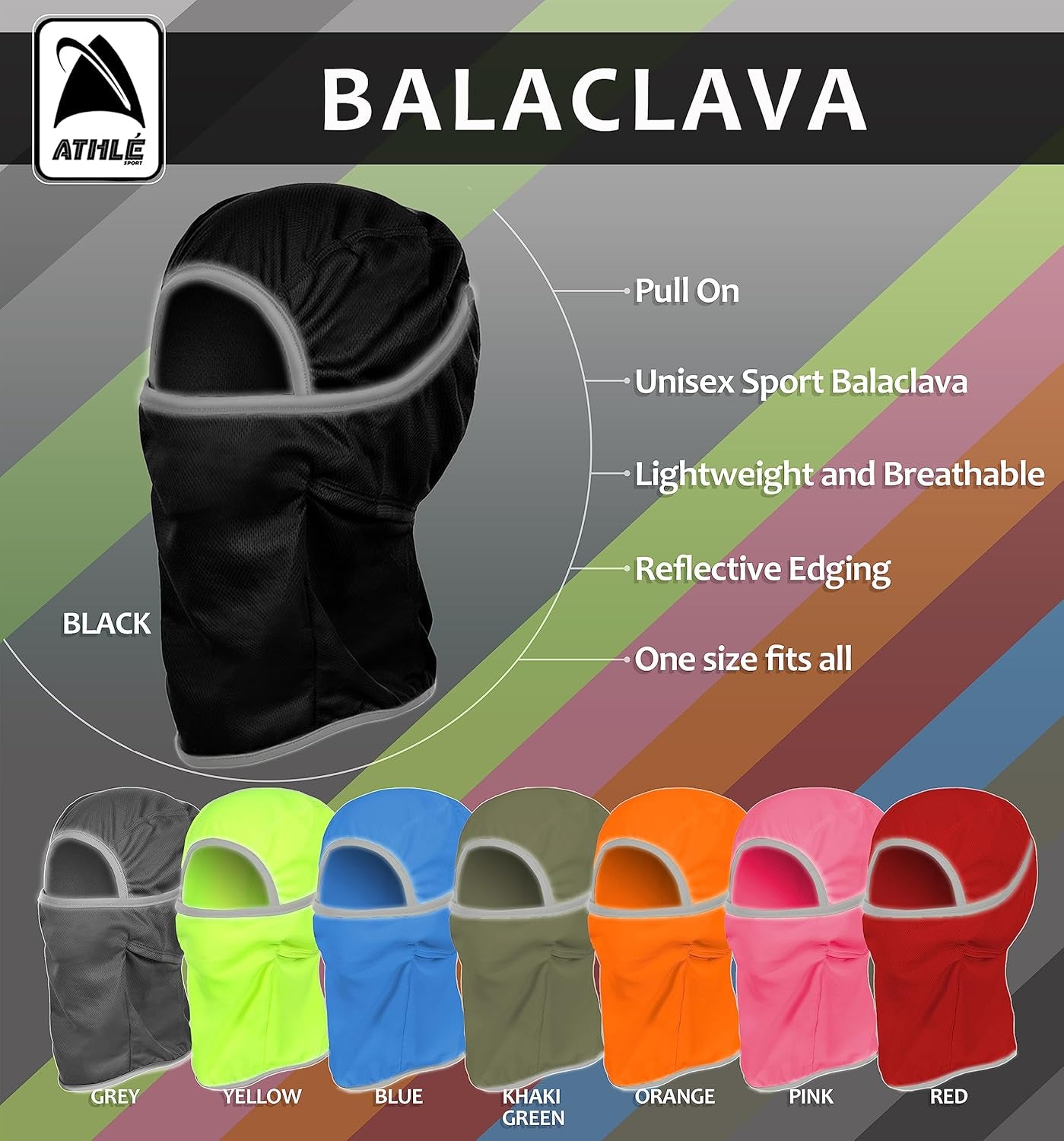 Athlé Balaclava Ski Mask - Sport and Ski Balaclava Face Mask - Reflective Edging Balaclava Women and Men - Balaclava Mask