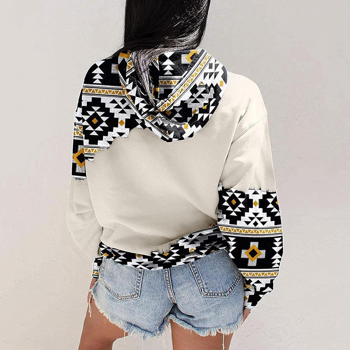 Sweatshirts for Women Hoodie Pullover Lightweight Geometric Print Hoodies Casual Long Sleeve Drawstring Tops