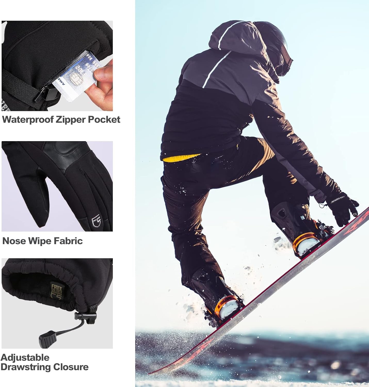 Ski Gloves Snow Touchscreen Waterproof for Men & Women Winter Snowboard Gloves 3M Thinsulate Insulated Gloves