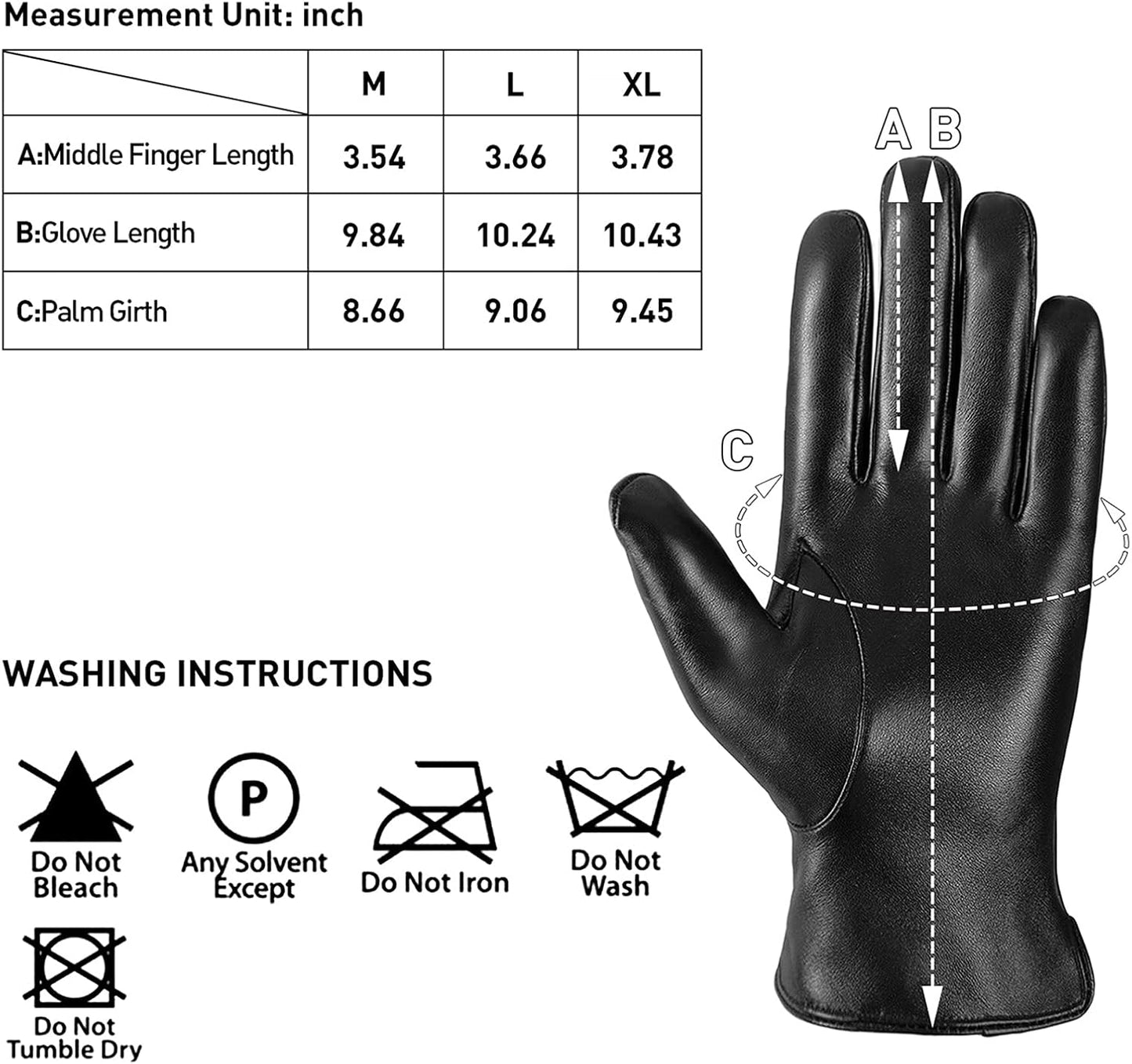 Leather Gloves for Men,Winter Sheepskin Leather Driving Gloves,Touchscreen Fleece Lined Warm Gloves Gift